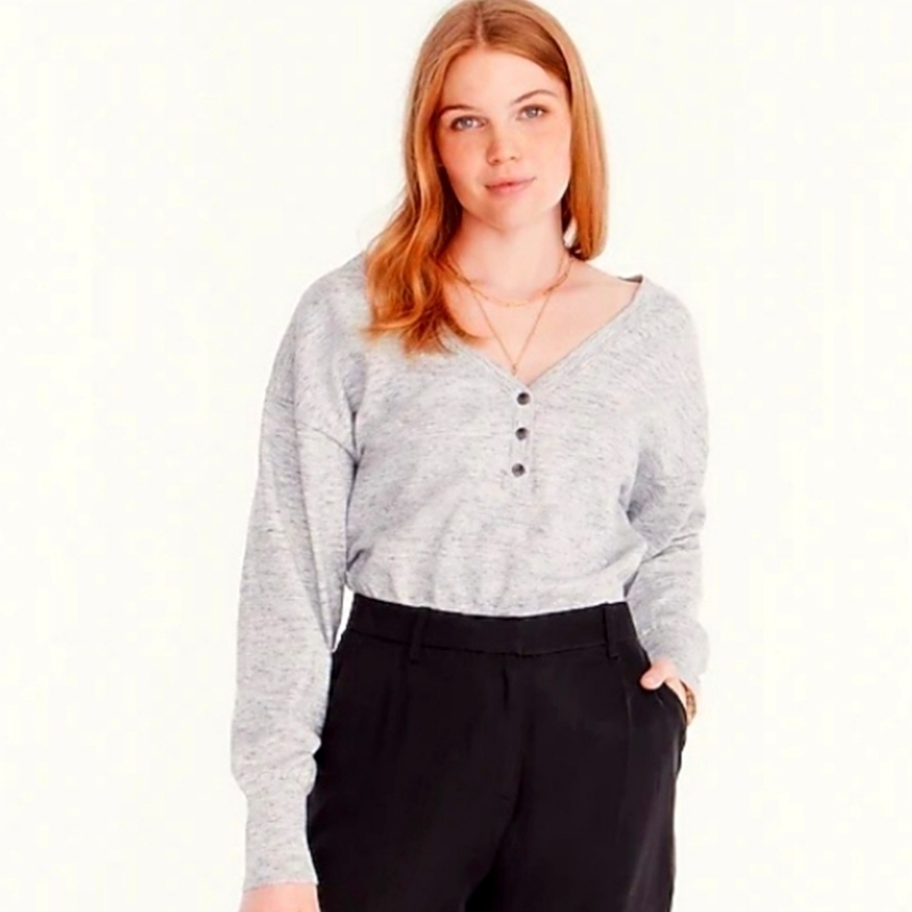 J. Crew Space-dyed Wide V-neck Henley Sweater M